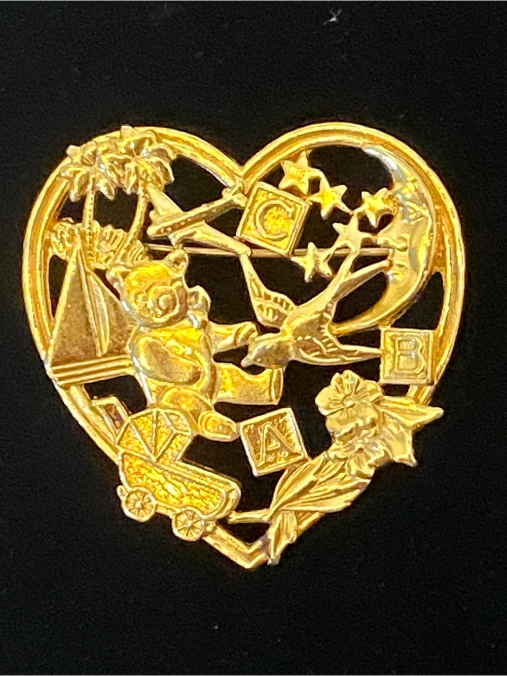 Gold Heart Toy Motif Brooch - Women Jewelry Brooches
